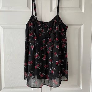 Torrid Black Camisole with Red Floral Design
